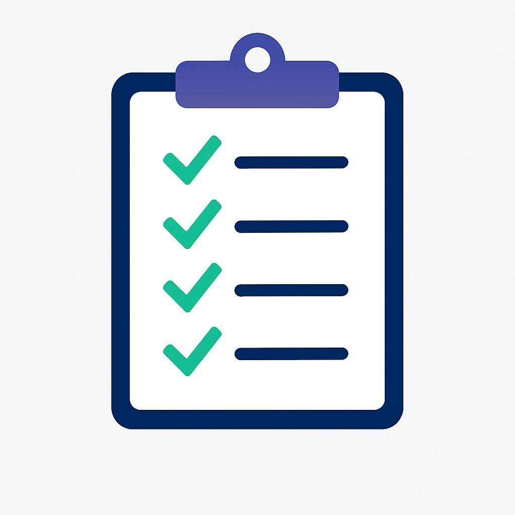Illustration of a checklist representing the benefits included in a personalized Microsoft Risk Assessment, such as upgrade planning, risk reduction, and performance improvements.